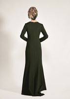 Tesettür giyim HAKİ ALVİNA BONCUK İŞLEMELİ ABİYE ELBİSE T 5399