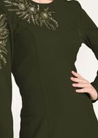 Tesettür giyim HAKİ ALVİNA BONCUK İŞLEMELİ ABİYE ELBİSE T 5399