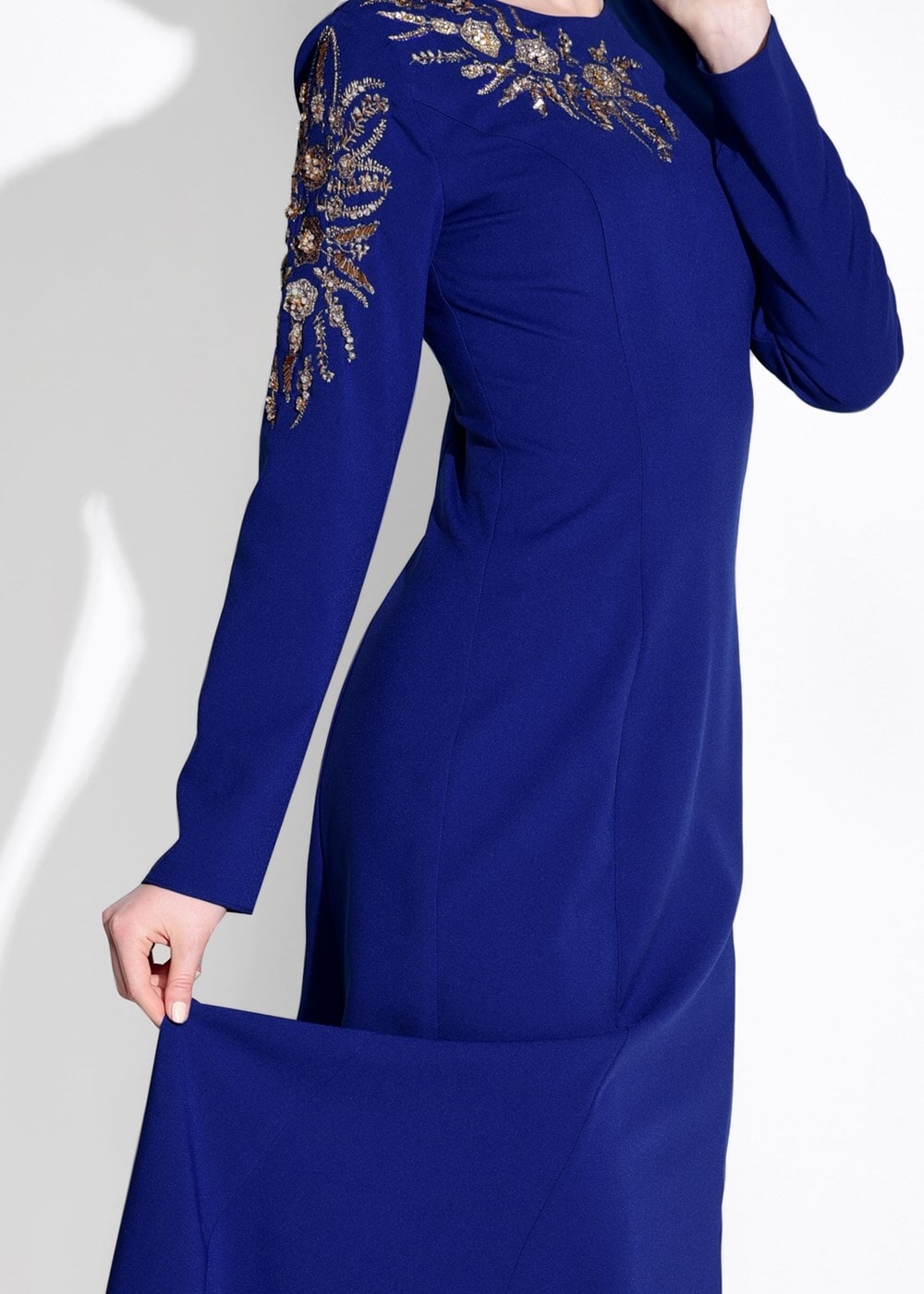 Tesettür giyim LACİVERT ALVİNA BONCUK İŞLEMELİ ABİYE ELBİSE T 5399