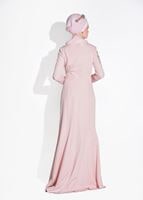 Tesettür giyim PUDRA ALVİNA BONCUK İŞLEMELİ ABİYE ELBİSE T 5399