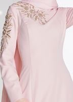 Tesettür giyim PUDRA ALVİNA BONCUK İŞLEMELİ ABİYE ELBİSE T 5399