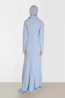 Tesettür giyim MAVİ ALVİNA BONCUK İŞLEMELİ ABİYE ELBİSE T 5399