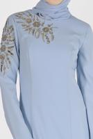 Tesettür giyim MAVİ ALVİNA BONCUK İŞLEMELİ ABİYE ELBİSE T 5399