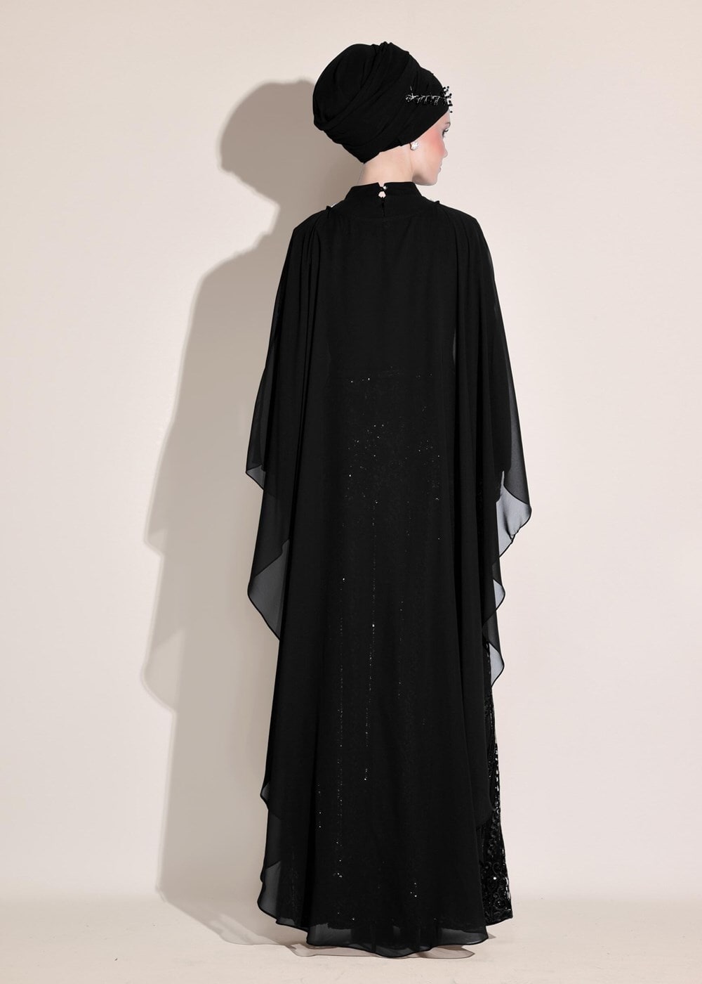 Tesettür giyim SİYAH BELİ KEMERLİ 2&prime;Lİ ABİYE ELBİSE 5402 