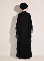 Tesettür giyim SİYAH BELİ KEMERLİ 2&prime;Lİ ABİYE ELBİSE 5402 