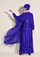 Tesettür giyim LACİVERT BELİ KEMERLİ 2&prime;Lİ ABİYE ELBİSE 5402 