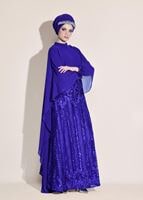 Tesettür giyim LACİVERT BELİ KEMERLİ 2&prime;Lİ ABİYE ELBİSE 5402 