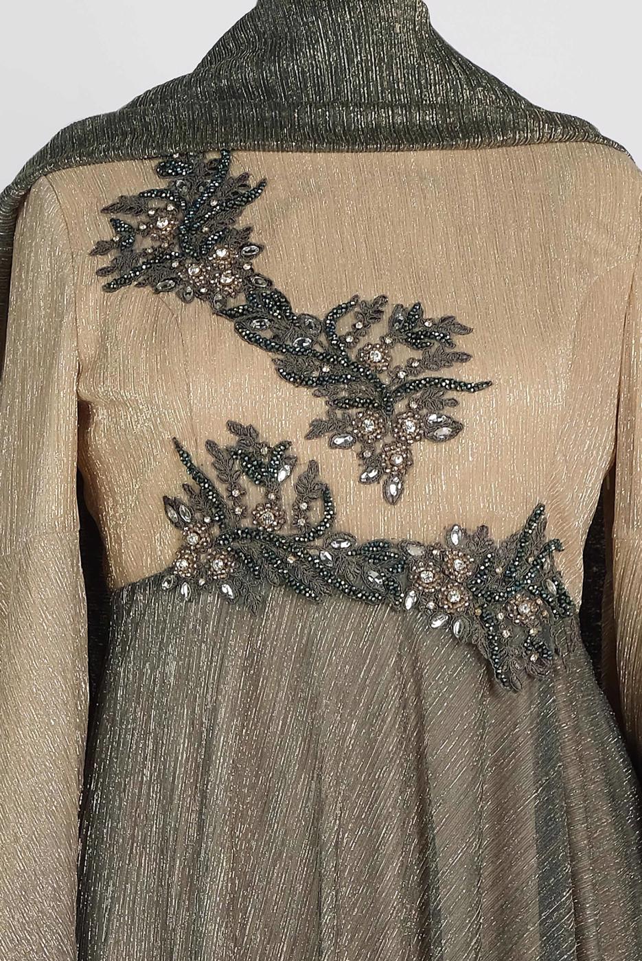 Tesettür giyim BEJ ALVİNA TAŞ DETAYLI ABİYE ELBİSE T 5425