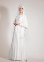 Tesettür giyim KREM ALVİNA ŞİFON ABİYE ELBİSE T 5436