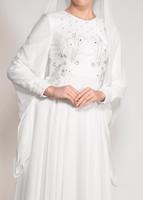 Tesettür giyim KREM ALVİNA ŞİFON ABİYE ELBİSE T 5436