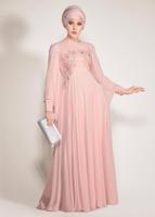 Tesettür giyim PUDRA ALVİNA ŞİFON ABİYE ELBİSE T 5436