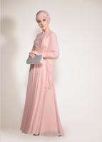 Tesettür giyim PUDRA ALVİNA ŞİFON ABİYE ELBİSE T 5436