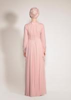 Tesettür giyim PUDRA ALVİNA ŞİFON ABİYE ELBİSE T 5436