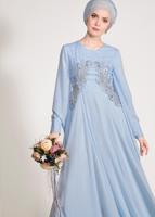 Tesettür giyim MAVİ ALVİNA ŞİFON ABİYE ELBİSE T 5436