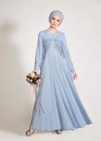 Tesettür giyim MAVİ ALVİNA ŞİFON ABİYE ELBİSE T 5436