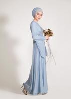 Tesettür giyim MAVİ ALVİNA ŞİFON ABİYE ELBİSE T 5436