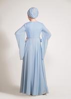 Tesettür giyim MAVİ ALVİNA ŞİFON ABİYE ELBİSE T 5436