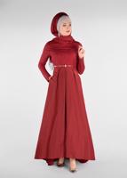 Tesettür giyim KIRMIZI ALVİNA İKİLİ ELBİSELİ TAKIM T 5456