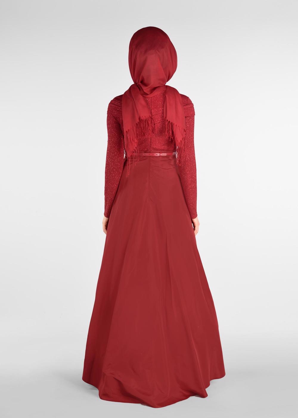 Tesettür giyim KIRMIZI ALVİNA İKİLİ ELBİSELİ TAKIM T 5456