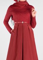 Tesettür giyim KIRMIZI ALVİNA İKİLİ ELBİSELİ TAKIM T 5456