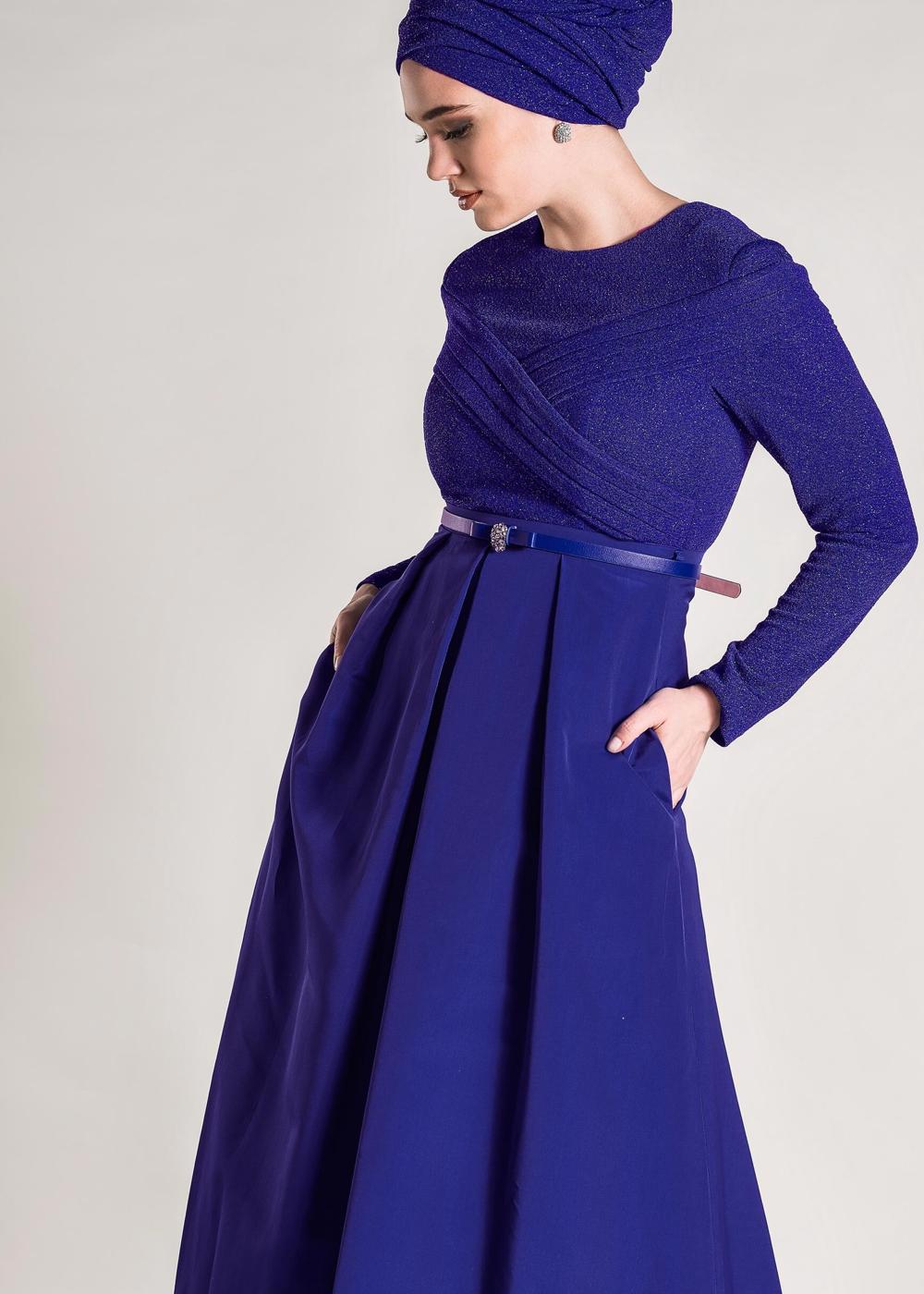Tesettür giyim LACİVERT ALVİNA İKİLİ ELBİSELİ TAKIM T 5456