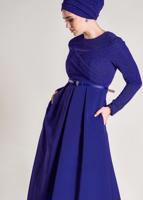 Tesettür giyim LACİVERT ALVİNA İKİLİ ELBİSELİ TAKIM T 5456