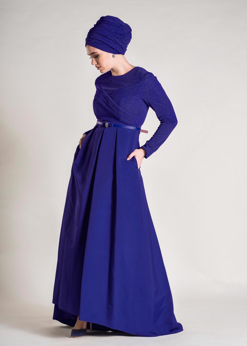 Tesettür giyim LACİVERT ALVİNA İKİLİ ELBİSELİ TAKIM T 5456