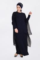 Tesettür giyim LACİVERT ALVİNA İKİLİ ABİYE ELBİSE T 5462