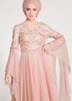 Tesettür giyim PEMBE ALVİNA PUL PAYETLİ ABİYE ELBİSE T 5481