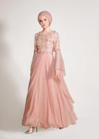 Tesettür giyim PEMBE ALVİNA PUL PAYETLİ ABİYE ELBİSE T 5481