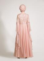 Tesettür giyim PEMBE ALVİNA PUL PAYETLİ ABİYE ELBİSE T 5481