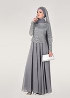 Tesettür giyim GRİ GÜPÜR DETAYLI ABİYE ELBİSE 5608