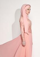 Tesettür giyim PUDRA GÜPÜR DETAYLI ABİYE ELBİSE 5608