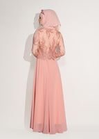 Tesettür giyim PUDRA GÜPÜR DETAYLI ABİYE ELBİSE 5608