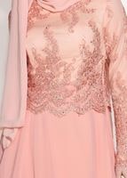 Tesettür giyim PUDRA GÜPÜR DETAYLI ABİYE ELBİSE 5608