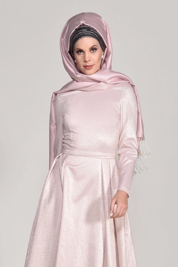 Tesettür giyim  SİM KUMAŞ ABİYE ELBİSE 5655 - TRENDTESETTÜR