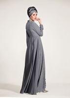 Tesettür giyim GRİ PUL PAYET ABİYE ELBİSE 5780 