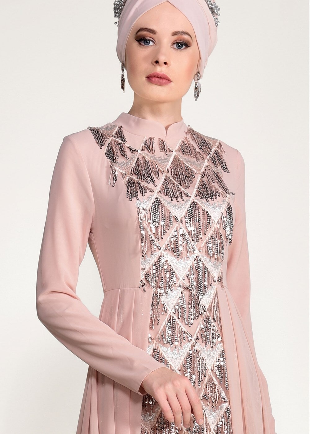 Tesettür giyim PUDRA PUL PAYET ABİYE ELBİSE 5780 