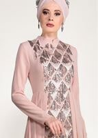 Tesettür giyim PUDRA PUL PAYET ABİYE ELBİSE 5780 