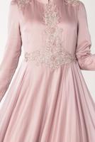 Tesettür giyim PUDRA BONCUK VE İŞLEMELİ ABİYE ELBİSE T 5997