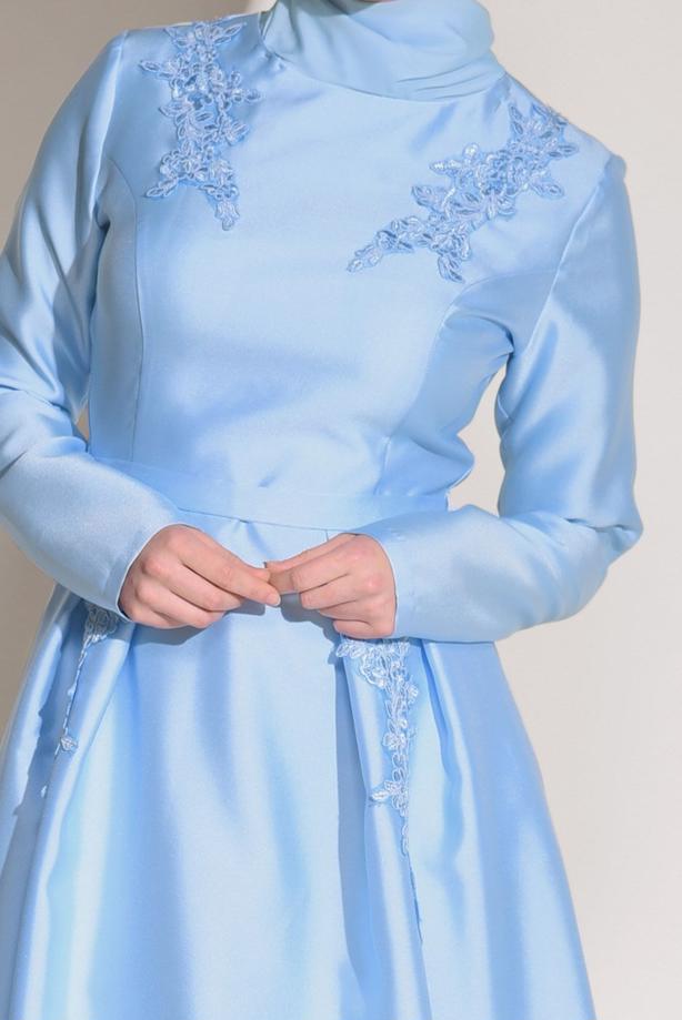 Vêtements hijab  GUIPURE DETAILED EVENING DRESS 7027   - TRENDTESETTÜR