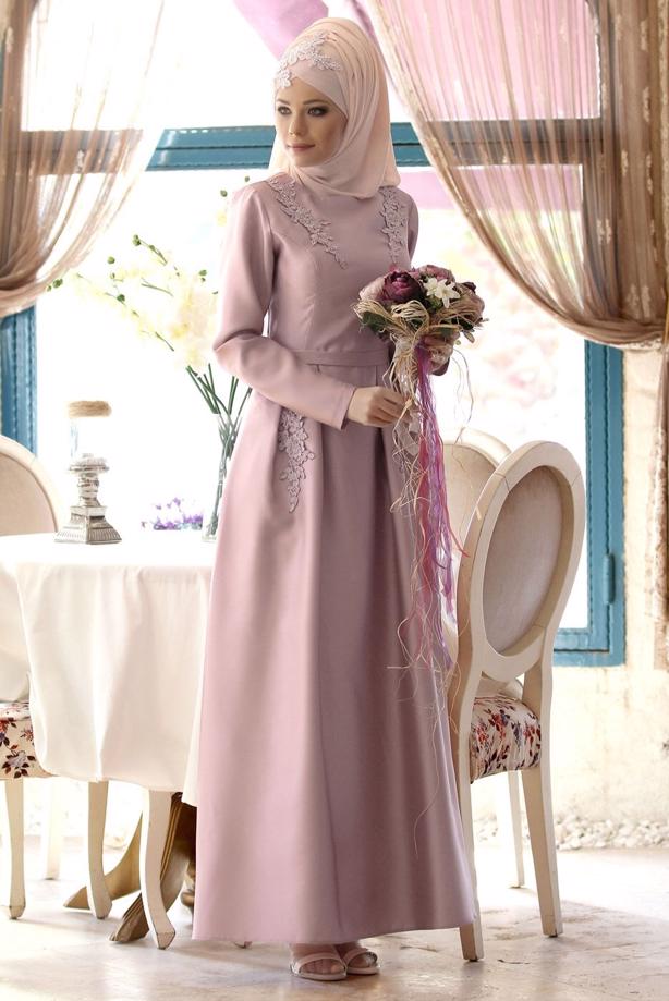Vêtements hijab  GUIPURE DETAILED EVENING DRESS 7027   - TRENDTESETTÜR