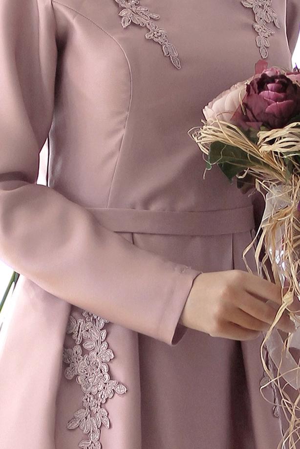 Vêtements hijab  GUIPURE DETAILED EVENING DRESS 7027   - TRENDTESETTÜR