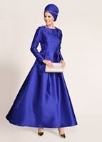 Vêtements hijab BLEU MARINE ROBE DE SOIRÉE DÉTAILLÉE GUIPURE 7027