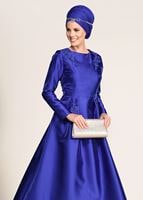 Vêtements hijab BLEU MARINE ROBE DE SOIRÉE DÉTAILLÉE GUIPURE 7027