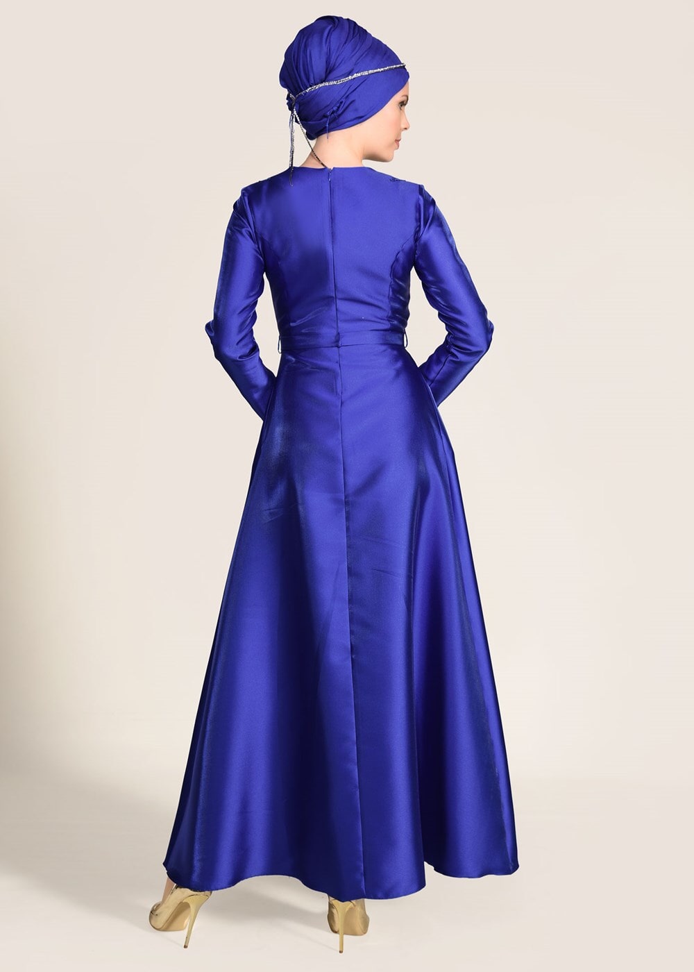 Vêtements hijab BLEU MARINE ROBE DE SOIRÉE DÉTAILLÉE GUIPURE 7027