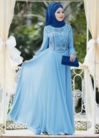 Tesettür giyim MAVİ İŞLEME DETAYLI ABİYE ELBİSE 7797 