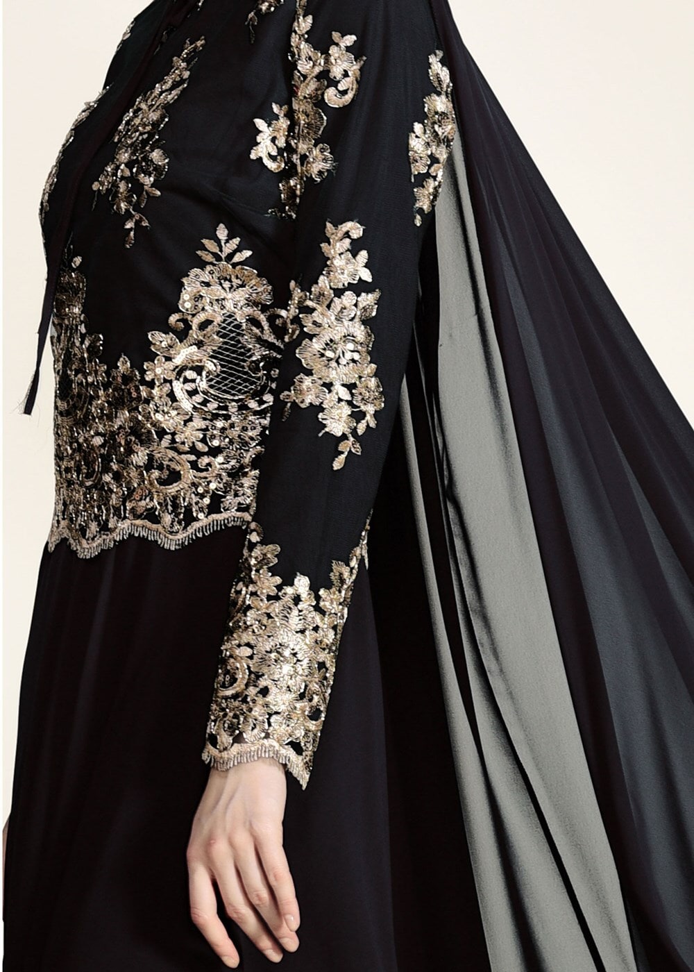 Hijab clothing BLACK Caped Evening Dress T 8121