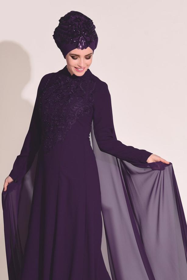 Vêtements hijab  Guipure Detailed Evening Dress T 8252 - TRENDTESETTÜR