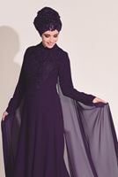 Hijab clothing PURPLE Guipure Detailed Evening Dress T 8252
